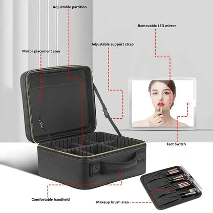 Smart LED Cosmetic Case with Mirror, Large Capacity Travel Makeup Bag for Women, Skincare & Beauty Organizer