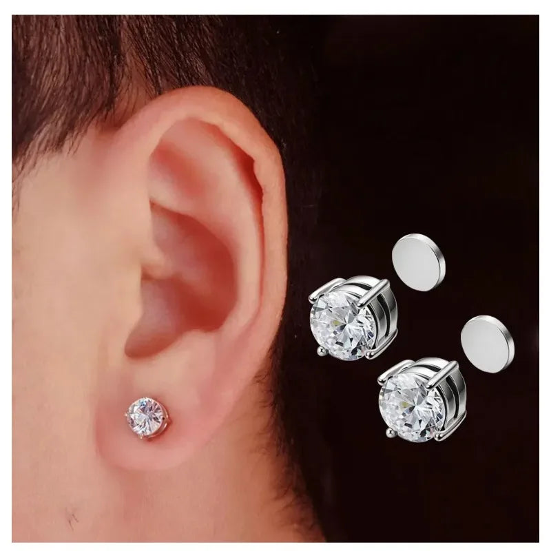 Crystal Magnetic Ear Studs – Punk Round Zircon Non-Piercing Earrings for Men & Women