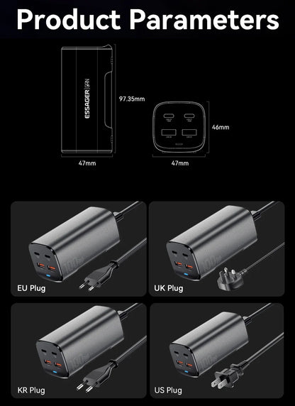 Essager 100W GaN USB-C Charger – Fast Desktop Charger with QC 4.0/3.0 PD for MacBook, iPhone 15, Samsung, Laptop & POPC