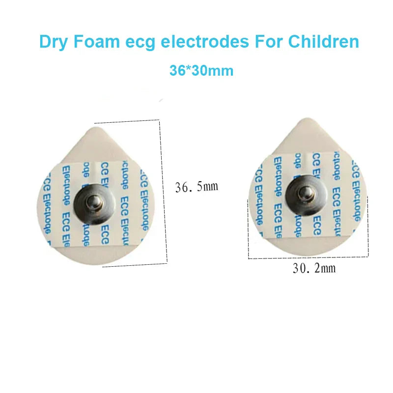 50-Pack Children's Disposable ECG Electrodes — Dry Foam with 3.9mm Snap, Medical Use