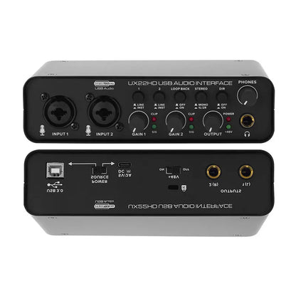 UX22 Audio Interface Sound Card – 32-bit/192KHz AD Converter for Electric Guitar, Live Recording, Studio Singing & Podcast