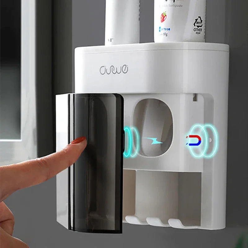 Effortless Toothpaste Dispenser with Magnetic Toothbrush Holder - Wall Mounted Bathroom Accessories