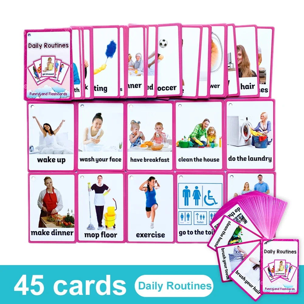 Kids English Vocabulary Flashcards - 26 Themes Fruits Animals Vehicles & Learning Activity Cards