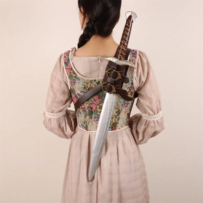 Medieval Sword Shoulder Double Back Scabbard - PU Leather Rapier Sheath with Buckle Strap for Viking Knight Cosplay