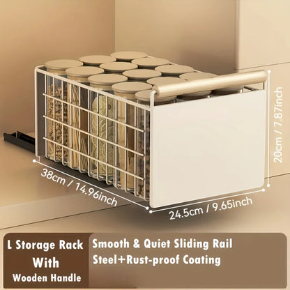 Space-Saving Kitchen Drawer Organizer - Pull-Out Rack for Plates, Bowls & Spices