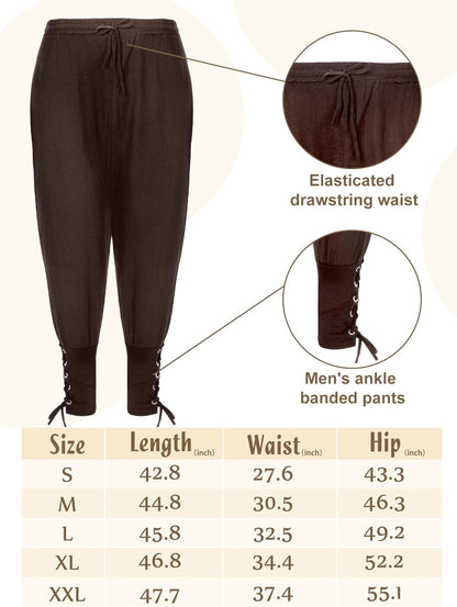 Jiuguva 4-Pcs Halloween Men's Renaissance Costume Set – Medieval Pirate Shirt, Ankle Banded Pants & Viking Belt Accessories