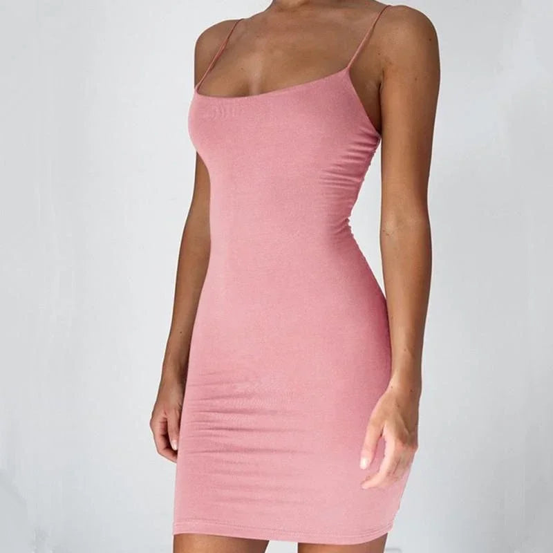 Women’s Summer Spaghetti Strap Mini Dress – Sexy Bodycon Black Club Party Sheath Sundress