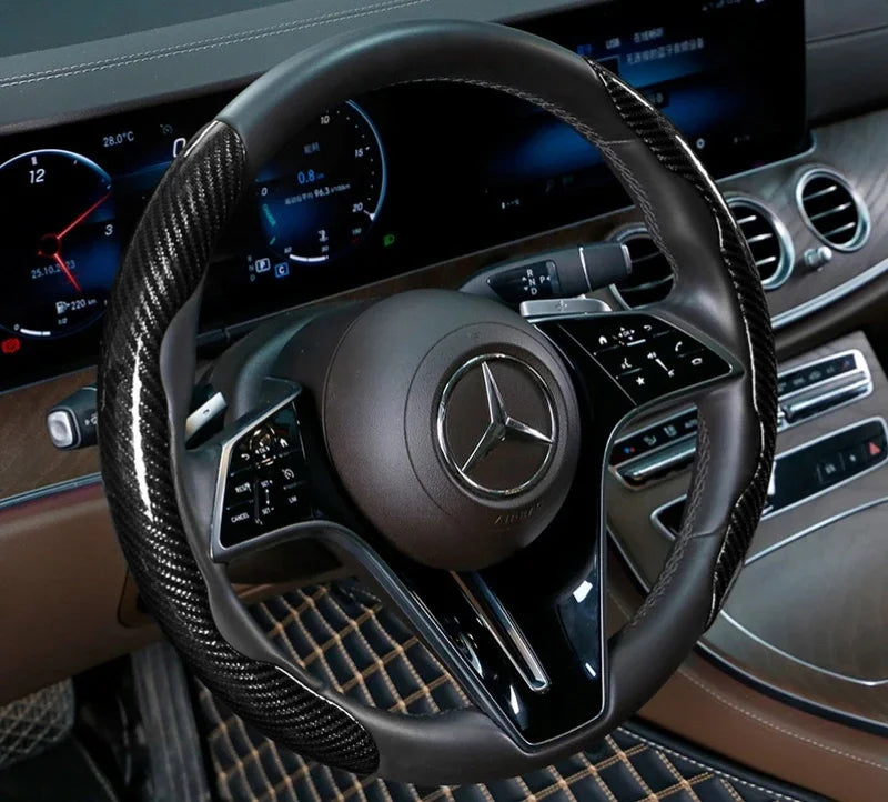 2/3PCS Universal Car Steering Wheel Cover — Laser Carbon Fiber, Silicone & 1K Microfiber Leather, Non-Slip PVC Booster