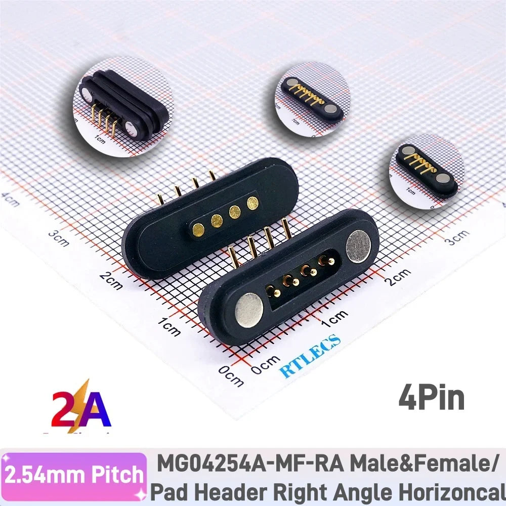 2A Waterproof Magnetic Pogo Pin Connector – 2.54mm Spring-Loaded DC Power Socket, 2-6 Positions