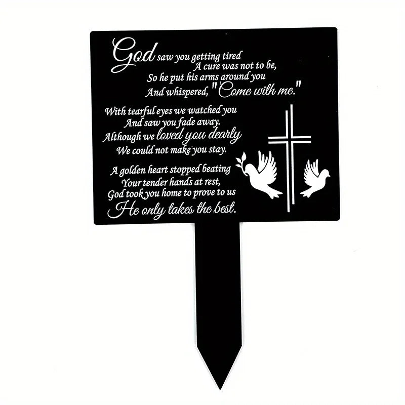 Waterproof Memorial Suncatcher Grave Marker – Black Remembrance Plaque Stake with Dove for Cemetery & Garden