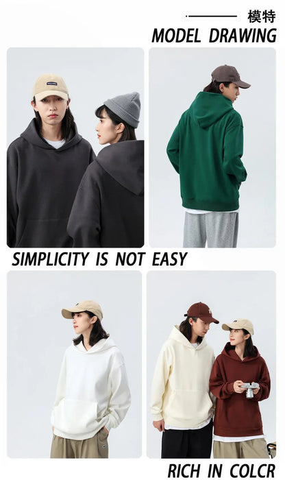 480gsm Heavyweight Cotton Fleece Hoodie – Unisex Plus Velvet Thick Pullover Sweatshirt with Hood