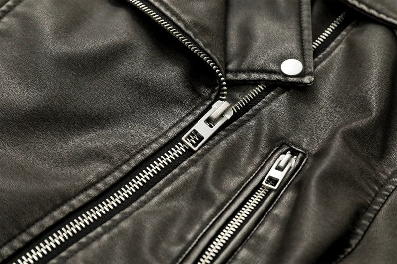 RARF 2024 Women's Washed Leather Jacket – Coal Gray Short Coat with Belt, Vintage Lapel & Zipper