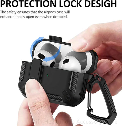 Carbon Fiber Shockproof Case for AirPods Pro 1/2 & AirPods 3 – Protective Headset Cover with Switch
