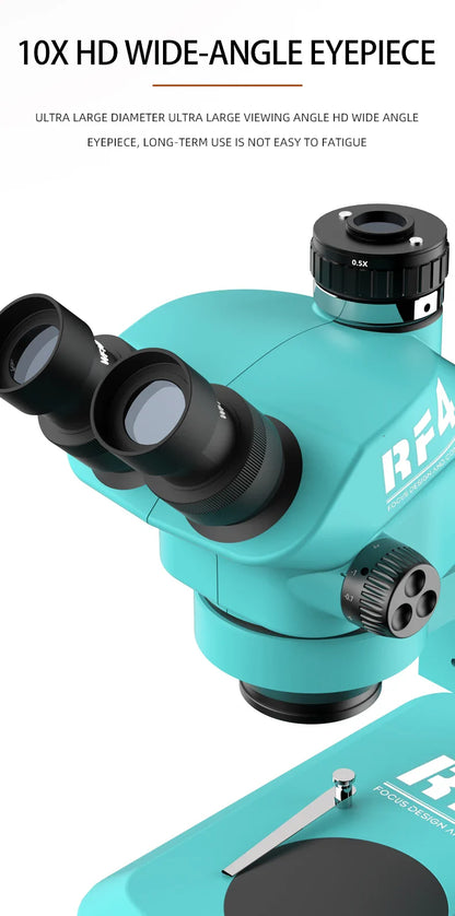 RF4 7-50X Trinocular Continuous Zoom Stereo Microscope – WF10X/22mm Eyepiece, Ideal for Mobile Phone PCB Welding & Repair