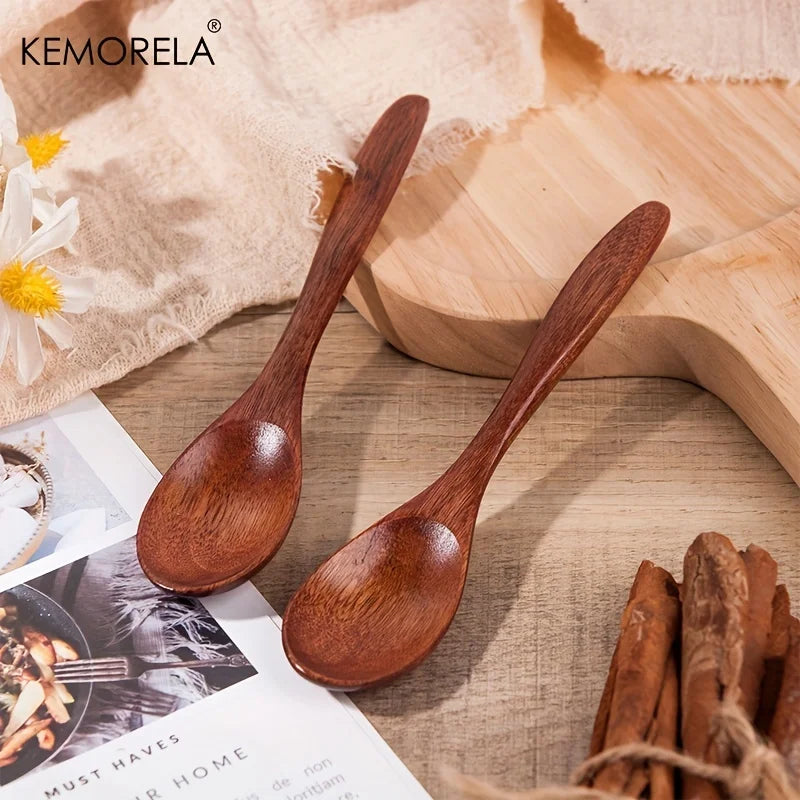 6pcs Wooden Coffee & Tea Spoon Set — Long Handle Honey Dessert Stirring Teaspoons Tableware