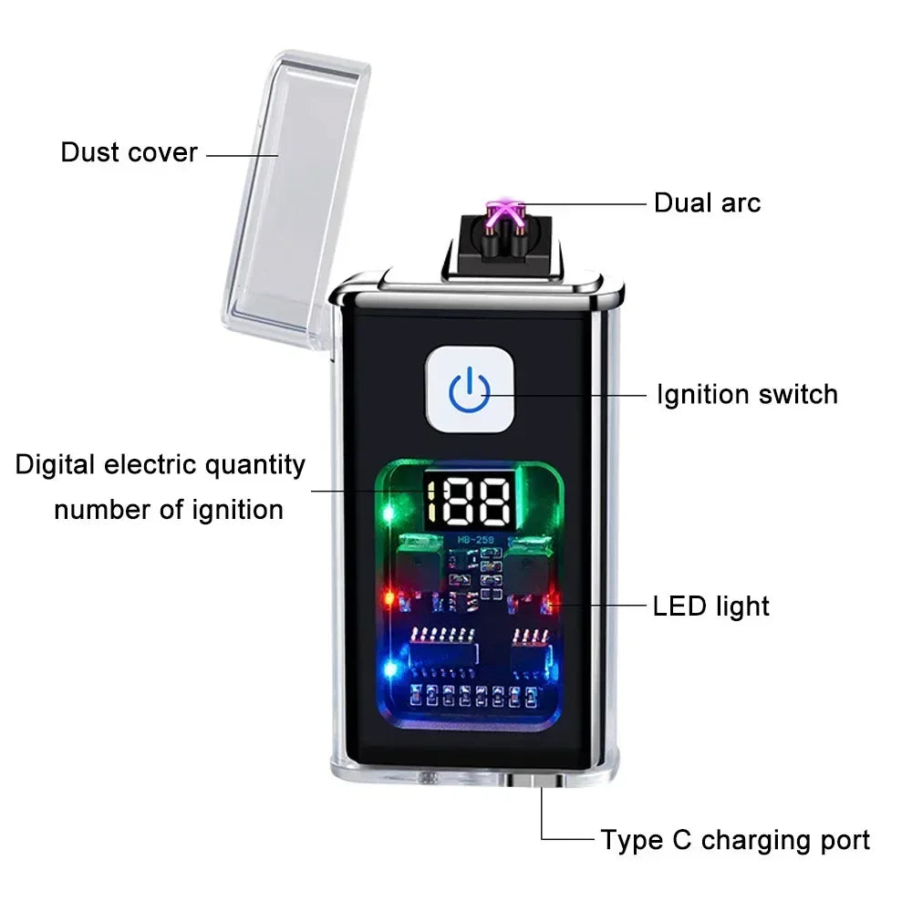 Stylish USB Rechargeable Electric Lighter - Windproof Dual ARC Plasma Lighter for Men, Outdoor Camping Fire Starter Gadget