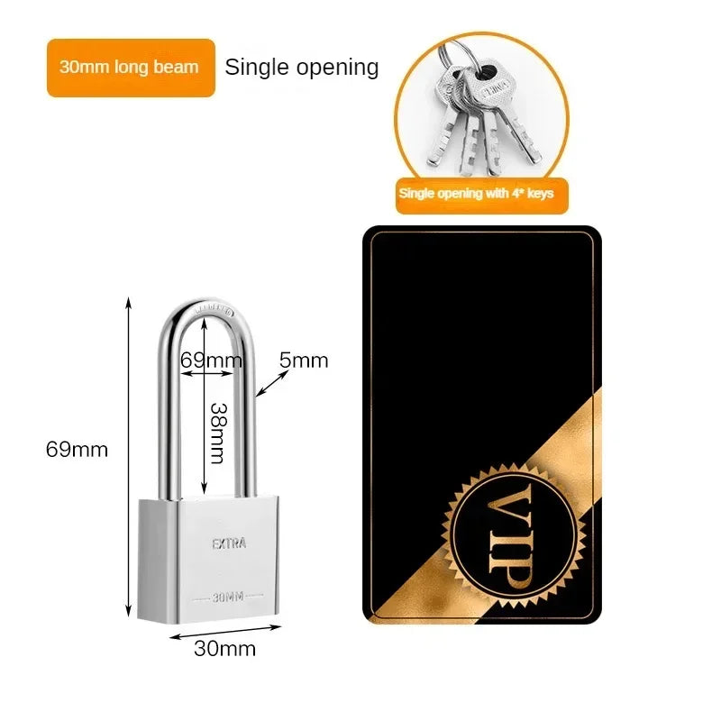 Long Shackle Chrome-Plated Square Iron Padlock – Security Lock for Cages, Lockers, and Boxes