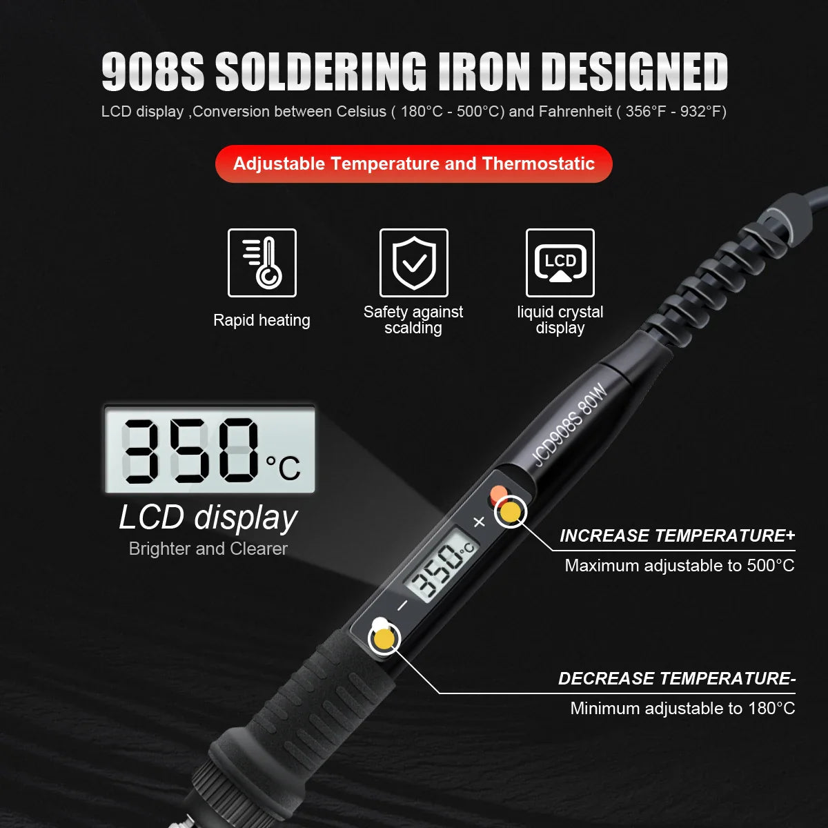 JCD 60W/80W Electric Soldering Iron – Adjustable Temperature with Digital Display for Welding & Repair
