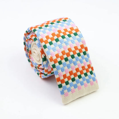 Classic Knit Neck Tie for Men — 6cm Plaid & Dots Casual Business Wedding Tie