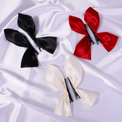 2pcs Black & White Ribbon Hair Bow Clips – Vintage Bowknot Side Hairpins, Cute Barrettes for Girls & Women, Headdress Accessories