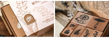 Yoofun 7-Piece Vintage Moon & Plant Wooden Stamps — Rubber Stamps for Scrapbooking, DIY Craft & Stationery