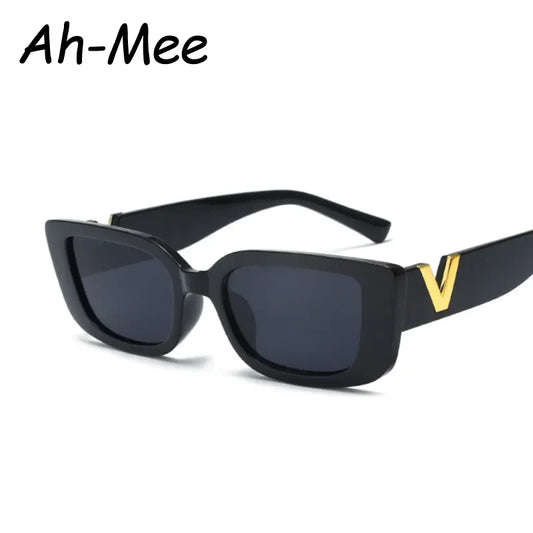Fashion Rectangle Sunglasses Women: Luxury Brand Vintage Small Frame Sun Glasses, Classic Black Square Eyeglasses Oculos
