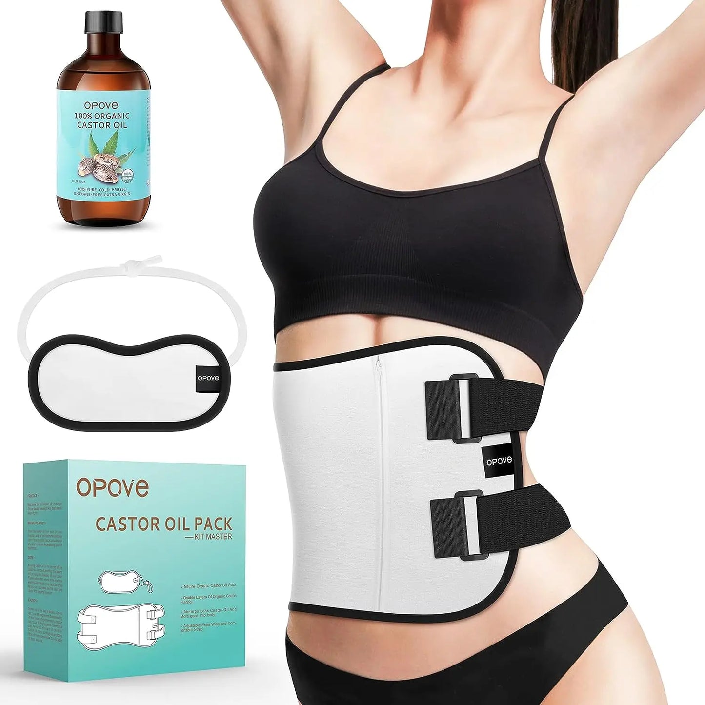 OPOVE Castor Oil Pack Wrap - 2 Pack Organic Cotton Flannel, Reusable Kit for Liver Detox, Fibroids & Thyroid Neck Care