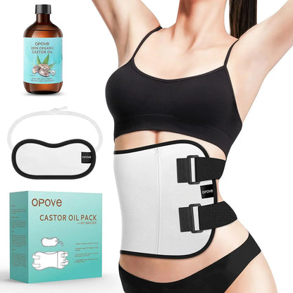 OPOVE Castor Oil Pack Wrap - 2 Pack Organic Cotton Flannel, Reusable Kit for Liver Detox, Fibroids & Thyroid Neck Care