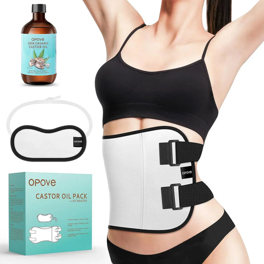 OPOVE Castor Oil Pack Wrap - 2 Pack Organic Cotton Flannel, Reusable Kit for Liver Detox, Fibroids & Thyroid Neck Care