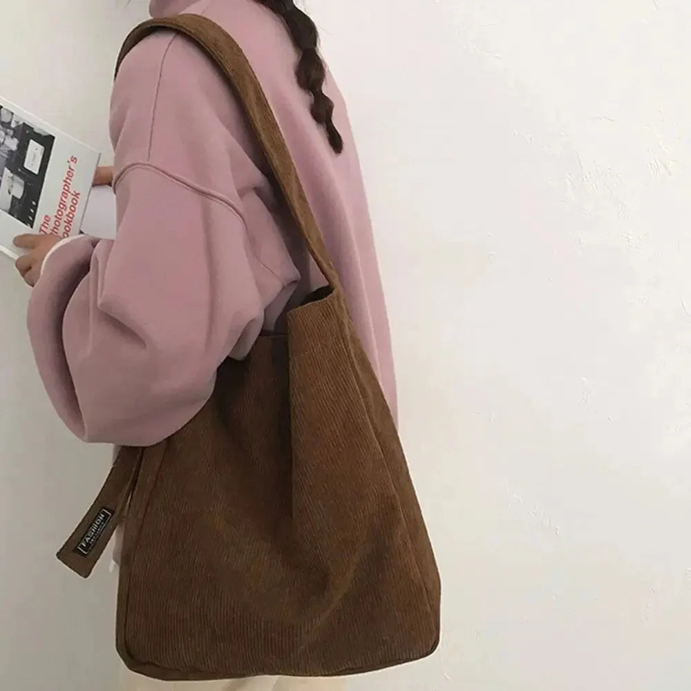Fashionable Women’s Corduroy Shoulder Bag - Soft Handbag Tote with Large Capacity - Ideal for Girls and Students