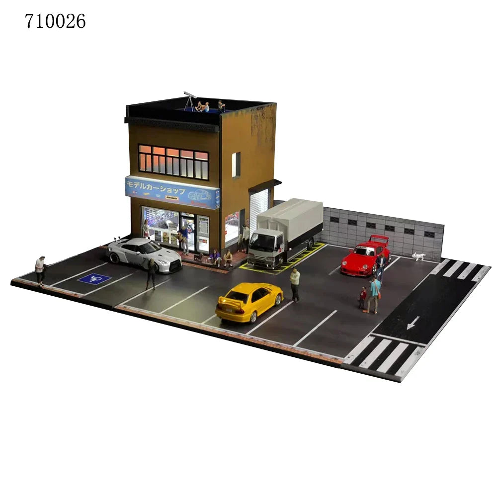 GFans 1:64 Scale Diorama Car Garage Model – LED Lighted Parking Lot DIY City Set for Collection & Display Gifts