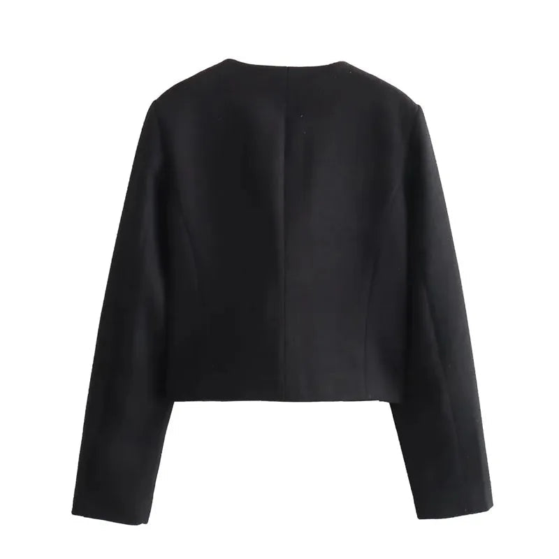 TRAF Women's Autumn Outerwear – Long Sleeve Cropped Jacket, Winter Button Demi-Season Short Coat, Elegant Women’s Coat