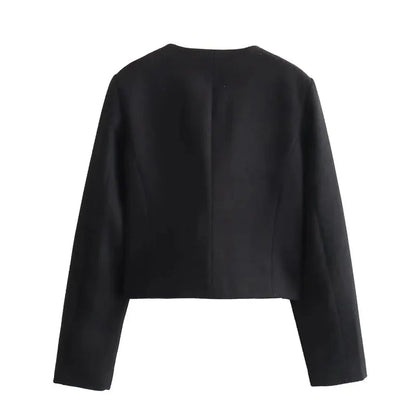 TRAF Women's Autumn Outerwear – Long Sleeve Cropped Jacket, Winter Button Demi-Season Short Coat, Elegant Women’s Coat