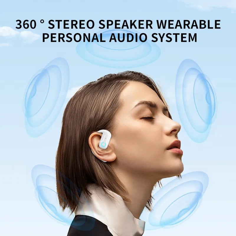 Open Wireless Bluetooth 5.4 Headset – 180° Rotatable Adjustable Ear-Hook Earphone with Mic for Sport, Business & Music