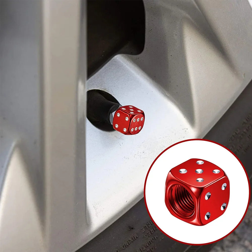 Aluminum Dice Tire Valve Caps - Dustproof Car, Truck, Motorcycle, Bike Wheel Stem Tyre Air Valve Covers