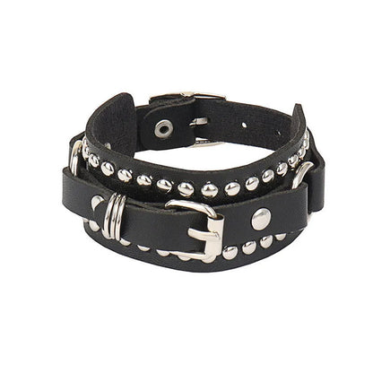 90s Punk Style Bracelet – PU Leather with 3 Rows of Spikes & Square Studs, Fashion Bangle for 2024