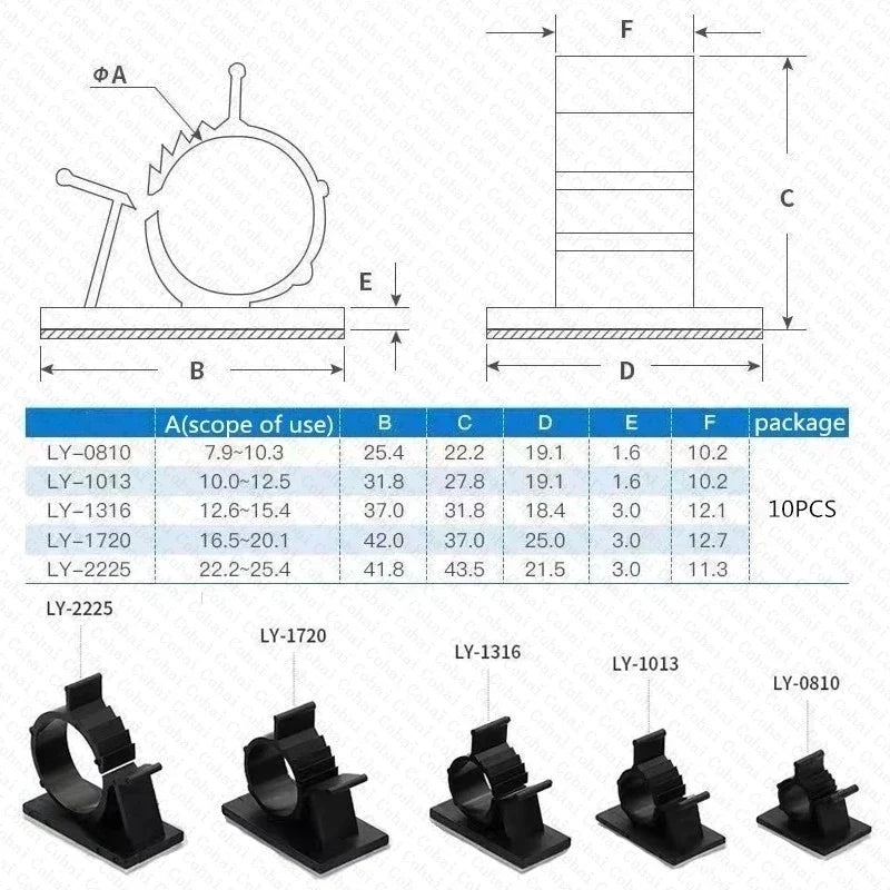 Adjustable Cable Organizer Clips - Self-Adhesive Cord Holder for Desk, Car, PC, TV - Cable Management Clamp for Charging Wires