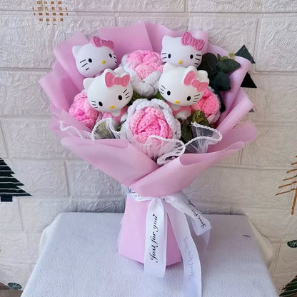 Hello Kitty Plush Bouquet — Anime Rose Soap Flowers for Wedding & Home Decor