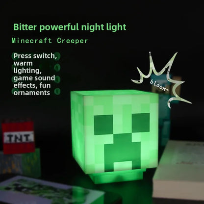 MC Game LED Creeper Night Lamp – Creative Block Button Light for Bedroom, Desk, and Bedside Decoration