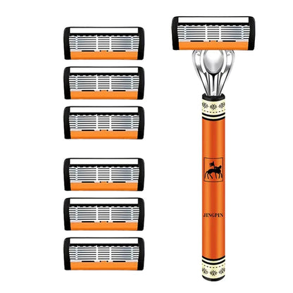 Men’s 6-Layer Safety Razor Set – High-Quality Stainless Steel Shaver with Replaceable Blades