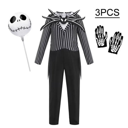 Jack Skellington Costume for Kids - Striped Halloween Cosplay Dress-Up Set
