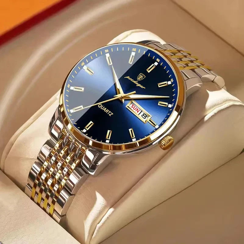 POEDAGAR Luxury Men's Sports Watch — Waterproof Luminous Stainless Steel Quartz Wristwatch with Date