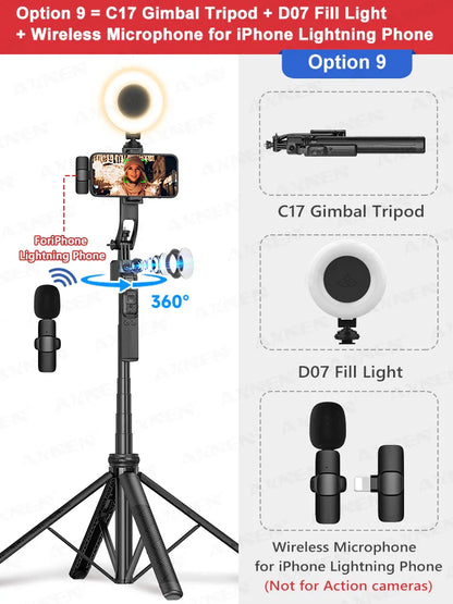 C17 AI Smart Gimbal Tripod – Foldable 360° Selfie Stick with Auto Face Tracking Quadruped Mobile Phone Holder
