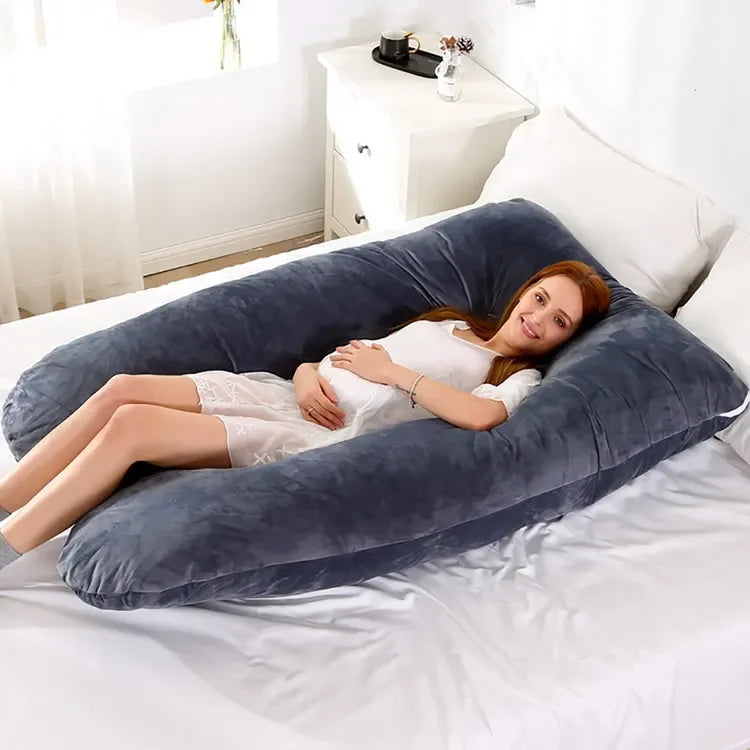 Soft Fleece U-Shaped Pregnancy Pillow – Multi-Function Side & Lumbar Support Cushion for Women
