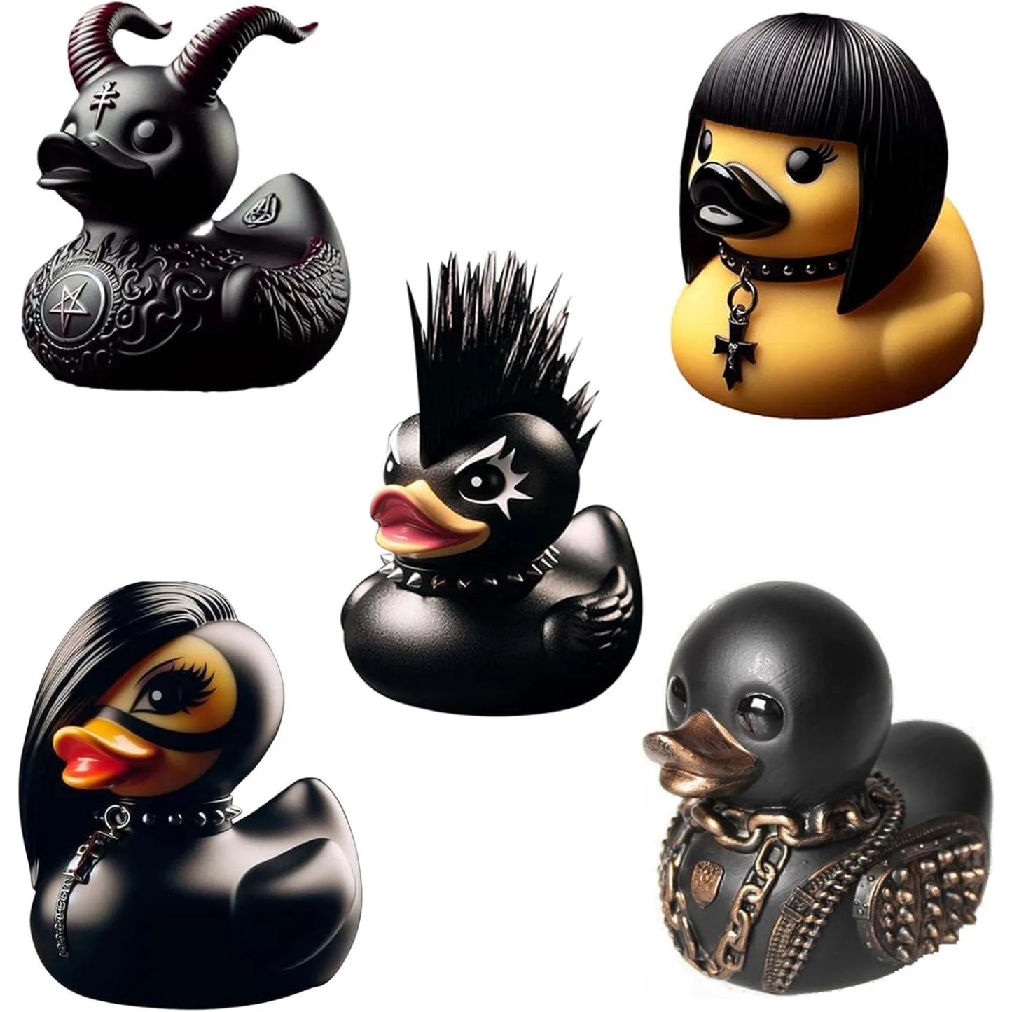 7-Piece Goth Duck Decor Set - Whimsical Punk Duck Garage Kits, Gothic Collectibles & Unique Gifts