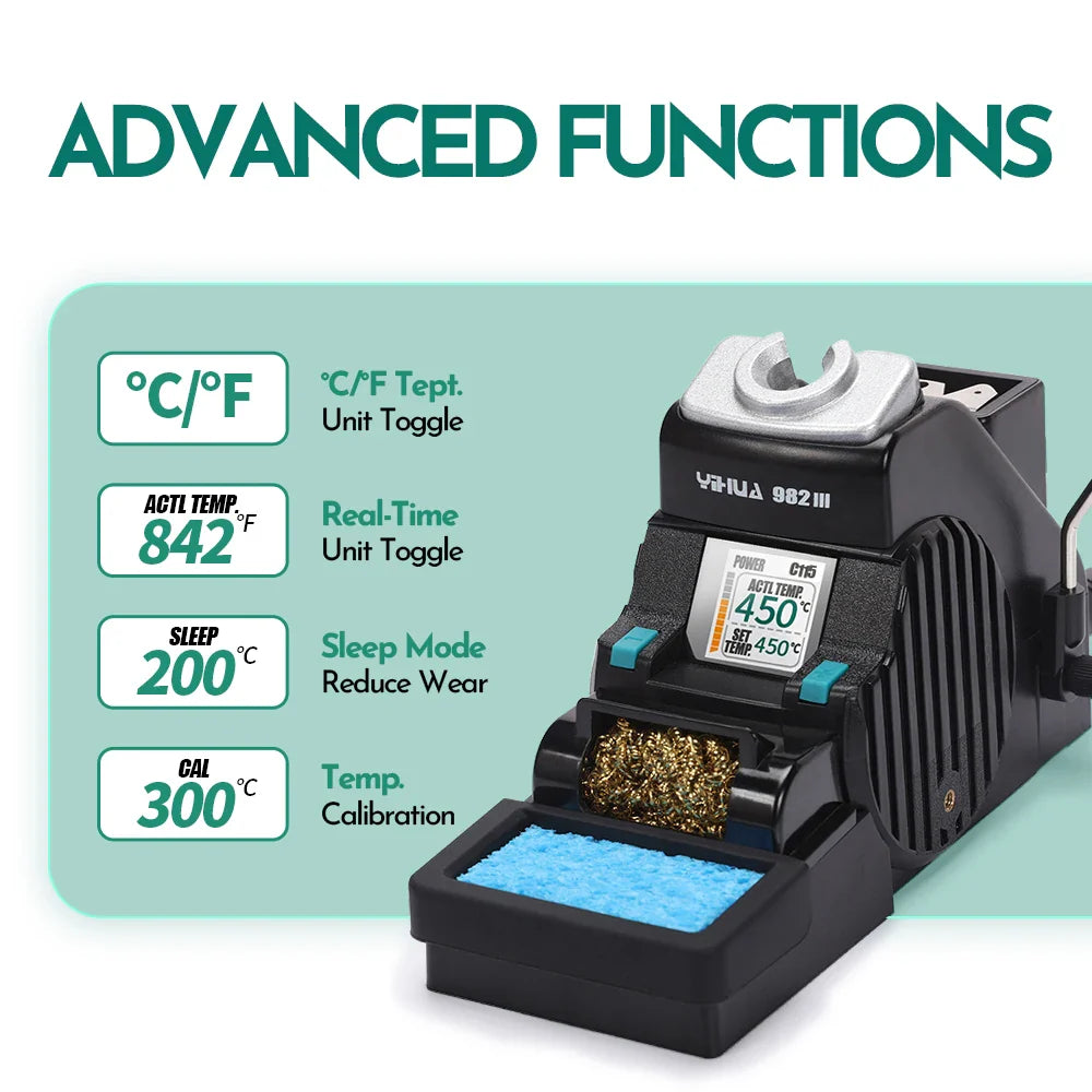 YIHUA 982-III Precision Soldering Station – Adjustable Temperature Soldering Iron for C115 C210 C245 Welding & Rework