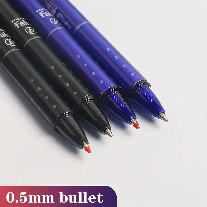 0.5mm Press-Type Erasable Gel Pens – Black & Blue Ink, Washable, Super Capacity Refills, Smooth Writing Bullet Pen