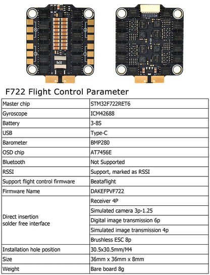9IMOD F722 Flight Stack – F722 Flight Controller with 55A/60A ESC, 3-6S LiPo, ICM42688 Gyro for FPV Racing Drone
