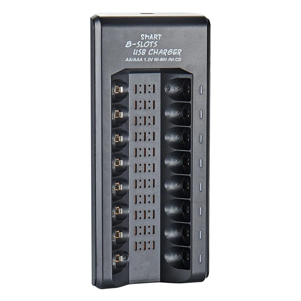 8-Slot Fast USB Rechargeable Battery Charger – AA/AAA NiMH 1.2V with Short Circuit Protection & USB Output