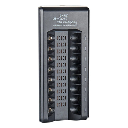 8-Slot Fast USB Rechargeable Battery Charger – AA/AAA NiMH 1.2V with Short Circuit Protection & USB Output